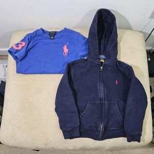 Lot of 2 Youth Kids Polo Ralph Lauren Blue Hoodie & T-Shirt!